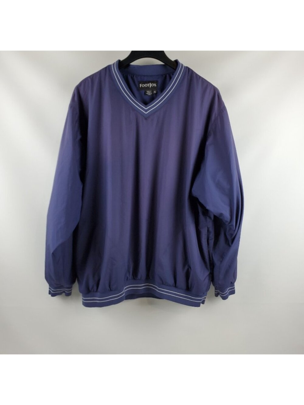 Footjoy Mens V-Neck Pullover Solid Purple Trim Stripes Golf Long Sleeve Size XL